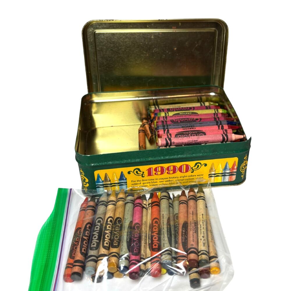Vintage Crayola Binney Smith Collector Tin 100 Crayons Colors + LOTS of Retired